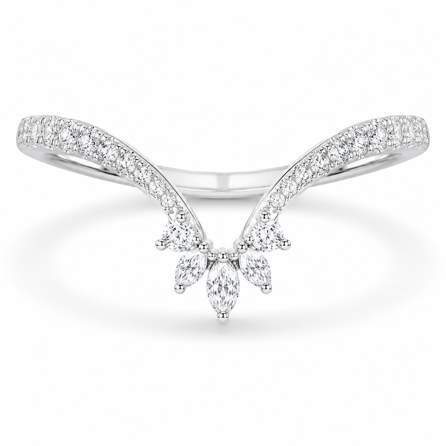 2.75 CT Marquise Lab-Grown Diamond 2PCS Bridal Set in 14K White Gold – Cluster V-Prong Filigree Wedding Ring Design
