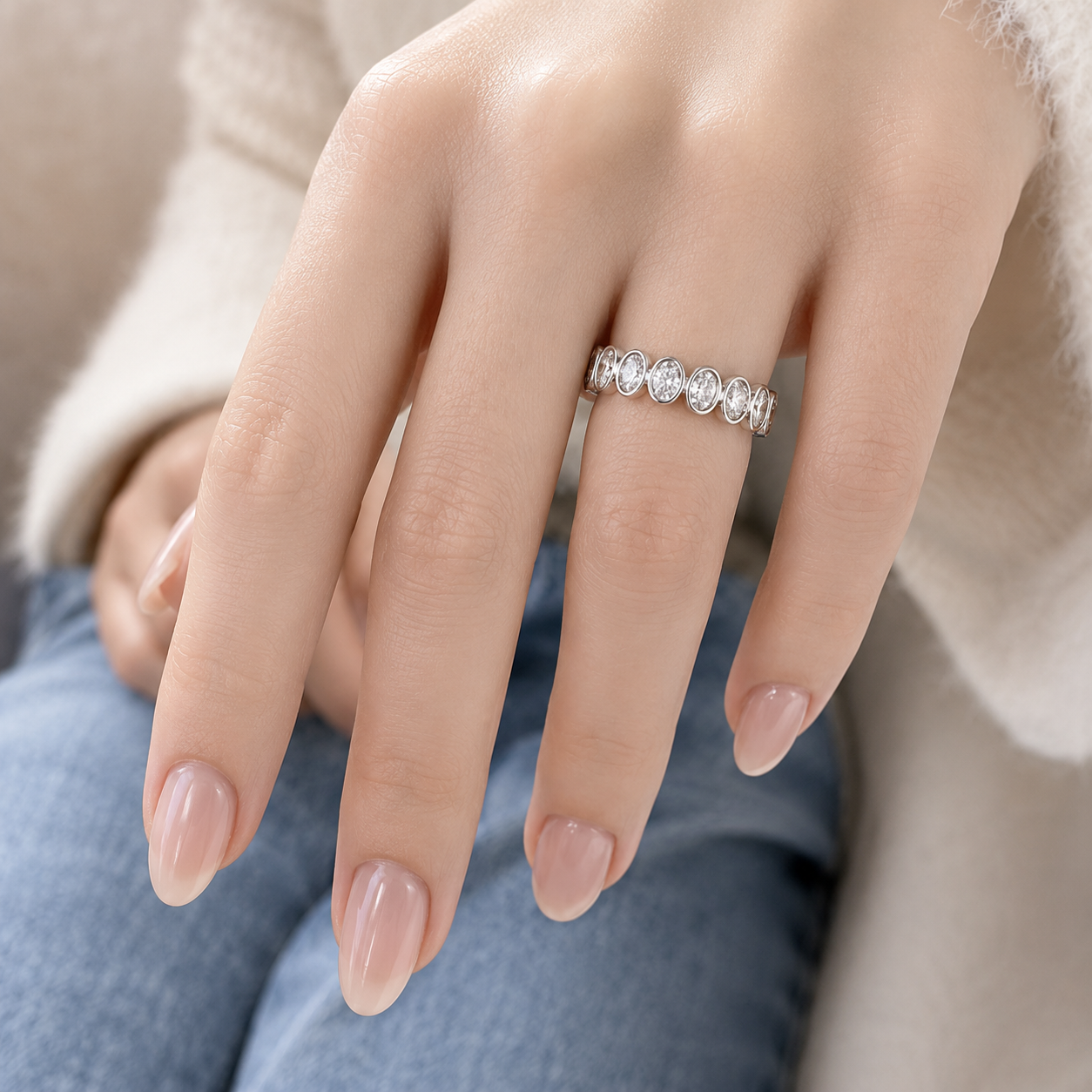 4.12 CT Lab-Grown Diamond Eternity Ring in 14K White Gold (D–F / VS1–VS2)