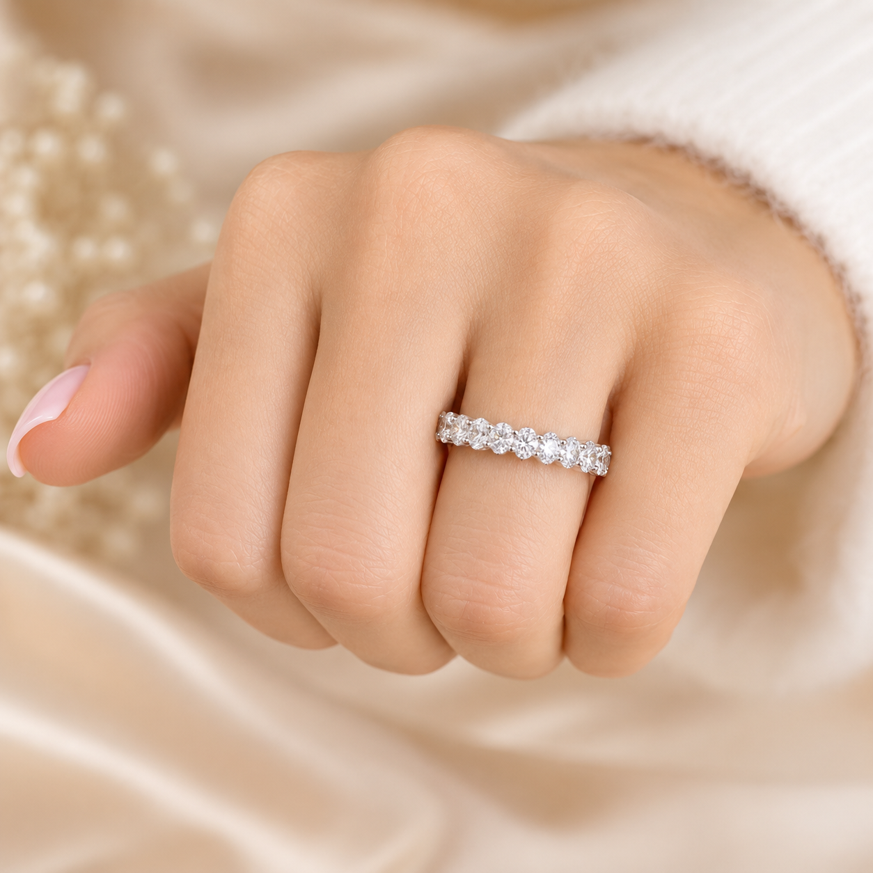 3.41 CT Lab-Grown Diamond Eternity Ring in 14K White Gold (D–F / VS1–VS2)