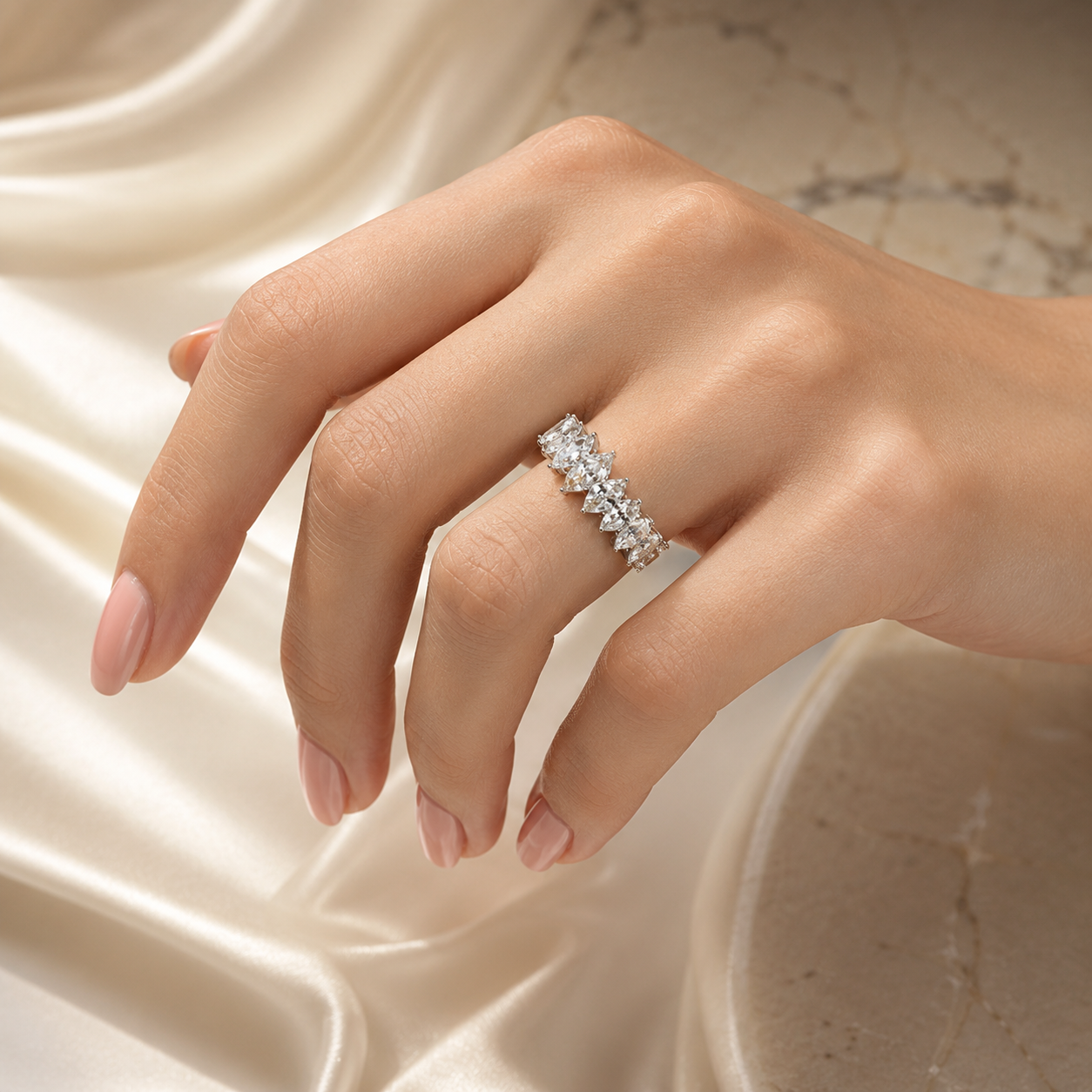 1.40 CT Lab-Grown Diamond Band Fashion Ring in 14K White Gold (D–F / VS1–VS2)