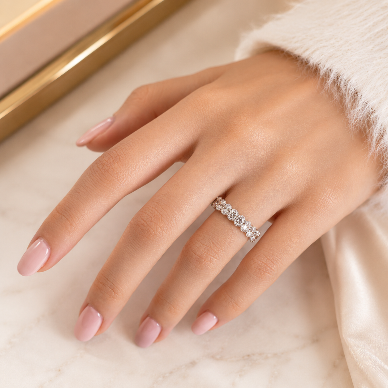 5.63 CT Lab-Grown Diamond Eternity Ring in 14K White Gold (D–F / VS1–VS2)