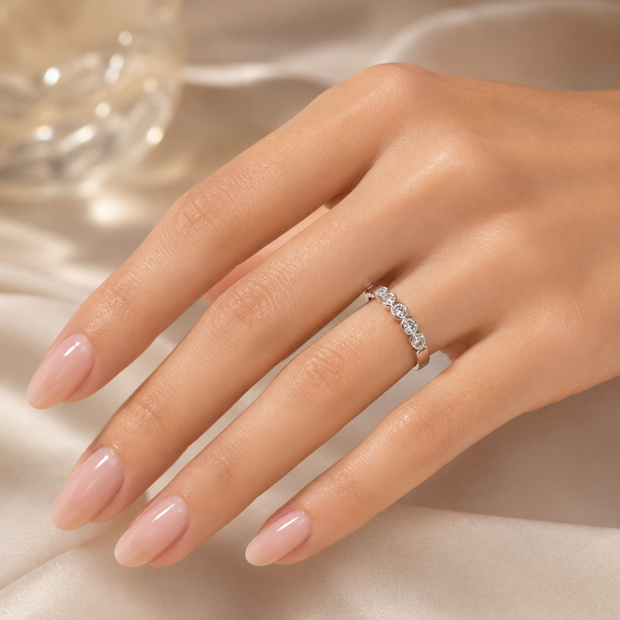1.28 CT Lab-Grown Diamond Half Eternity Band in 14K White Gold (D–F / VS1–VS2)