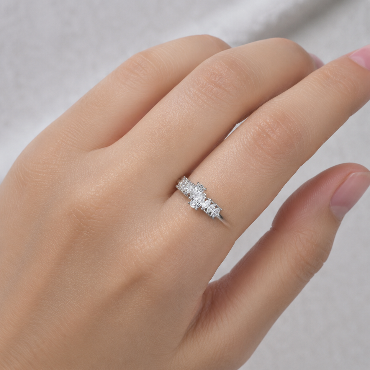 1.85 CT Lab-Grown Diamond Half Eternity Ring in 14K White Gold (D–F / VS1–VS2)