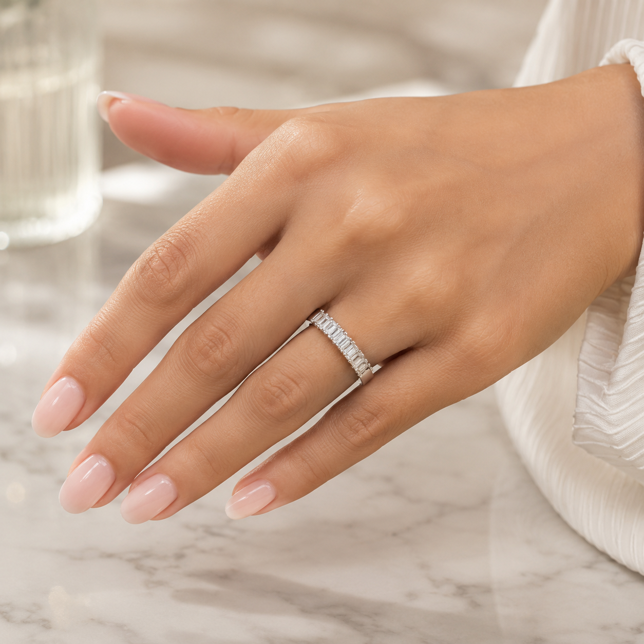1.00 CT Lab-Grown Diamond Half Eternity Ring in 14K White Gold (D–F / VS1–VS2)