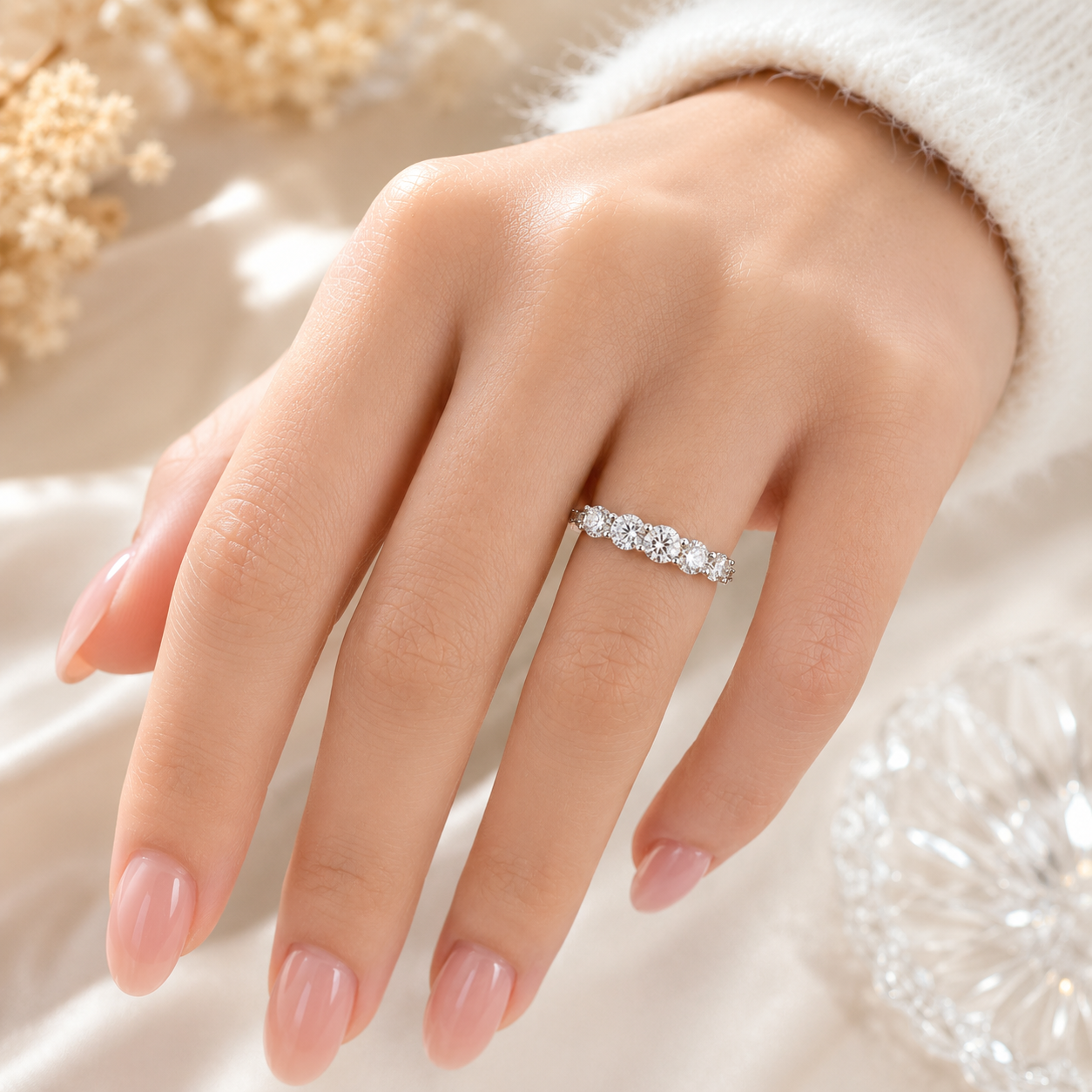 1.30 CT Lab-Grown Diamond Stackable Fashion Ring in 14K White Gold (D–F / VS1–VS2)