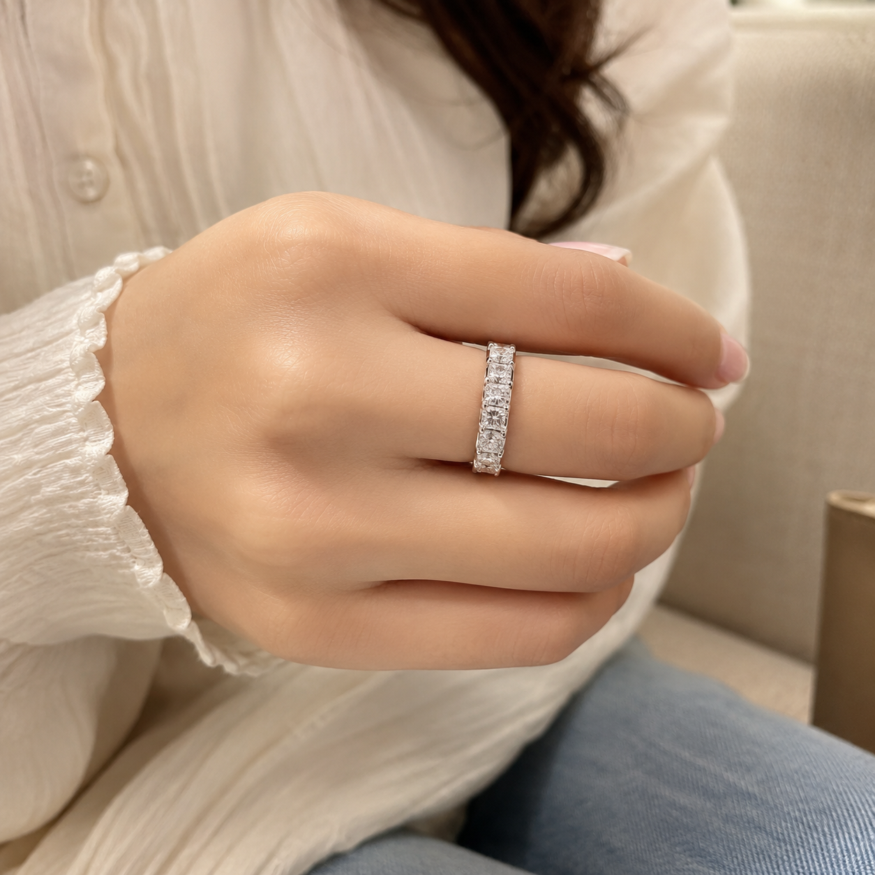 1.32 CT Lab-Grown Diamond Stackable Ring in 14K White Gold (D–F / VS1–VS2)