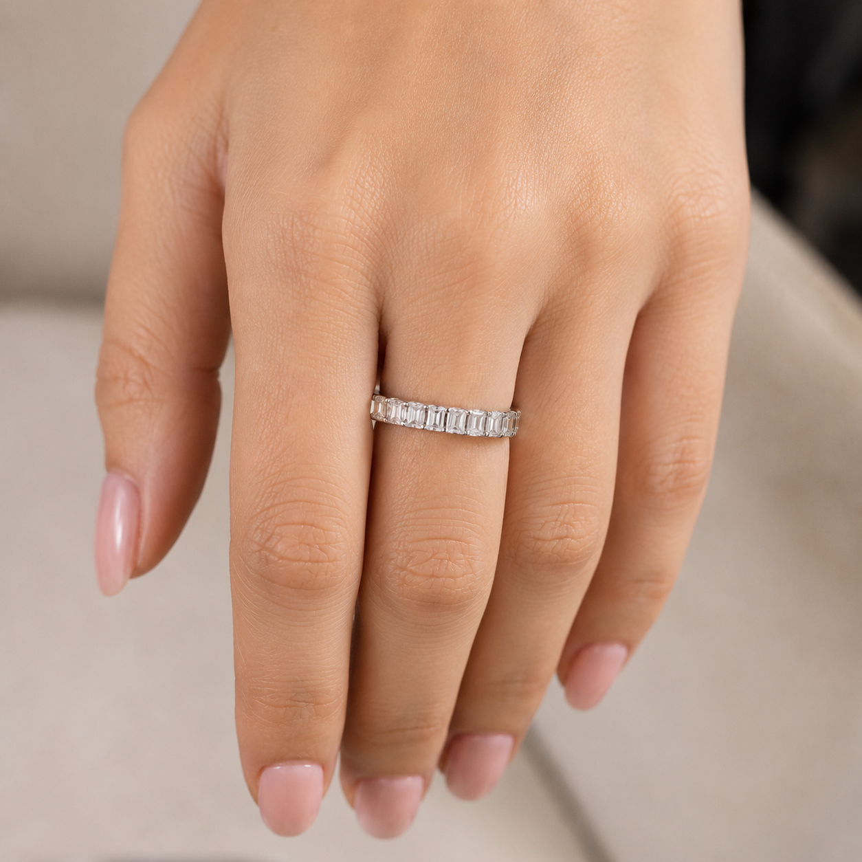 1.00 CT Lab-Grown Diamond Half Eternity Ring in 14K White Gold (D–F / VS1–VS2)