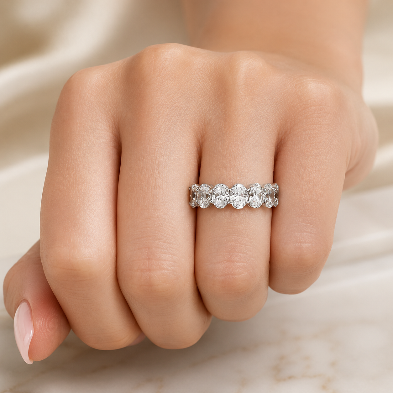 3.52 CT Lab-Grown Diamond Half Eternity Ring in 14K White Gold (D–F / VS1–VS2)