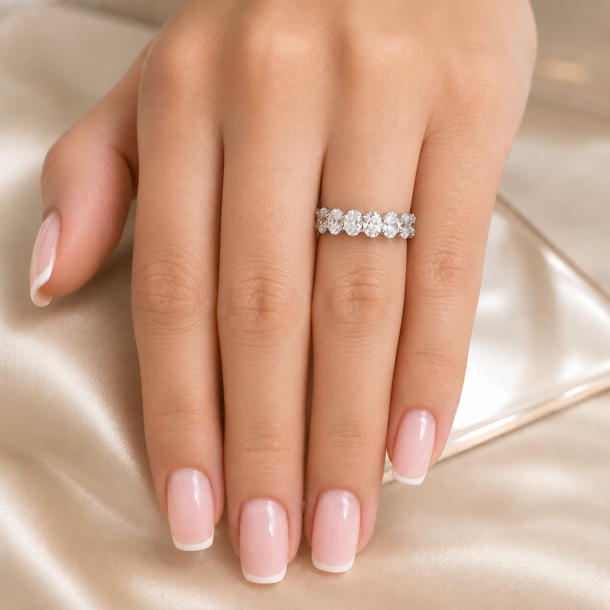 3.52 CT Lab-Grown Diamond Half Eternity Ring in 14K White Gold (D–F / VS1–VS2)