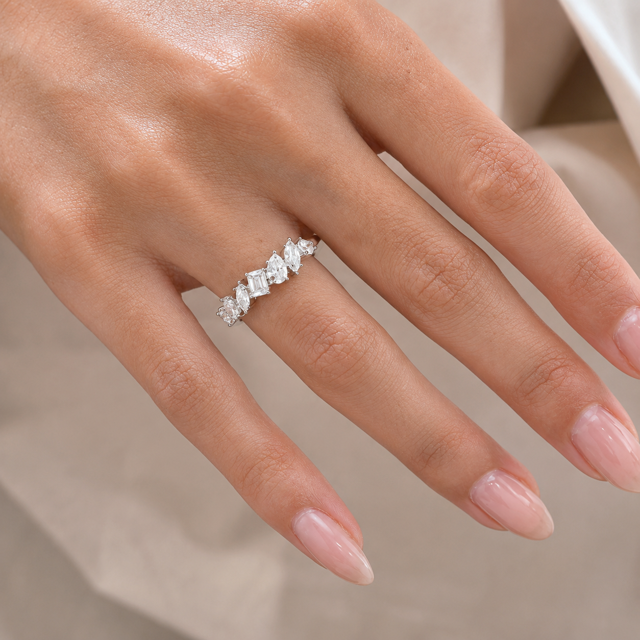 1.10 CT Lab-Grown Diamond Stackable Fashion Ring in 14K White Gold (D–F / VS1–VS2)