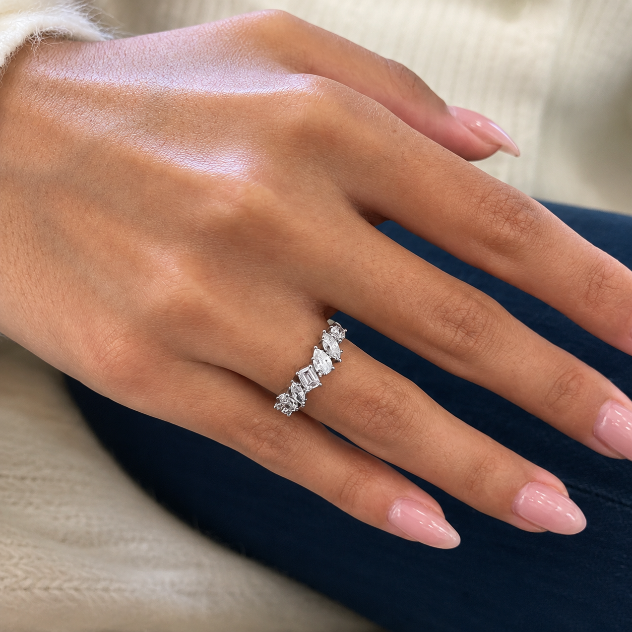 1.10 CT Lab-Grown Diamond Stackable Fashion Ring in 14K White Gold (D–F / VS1–VS2)