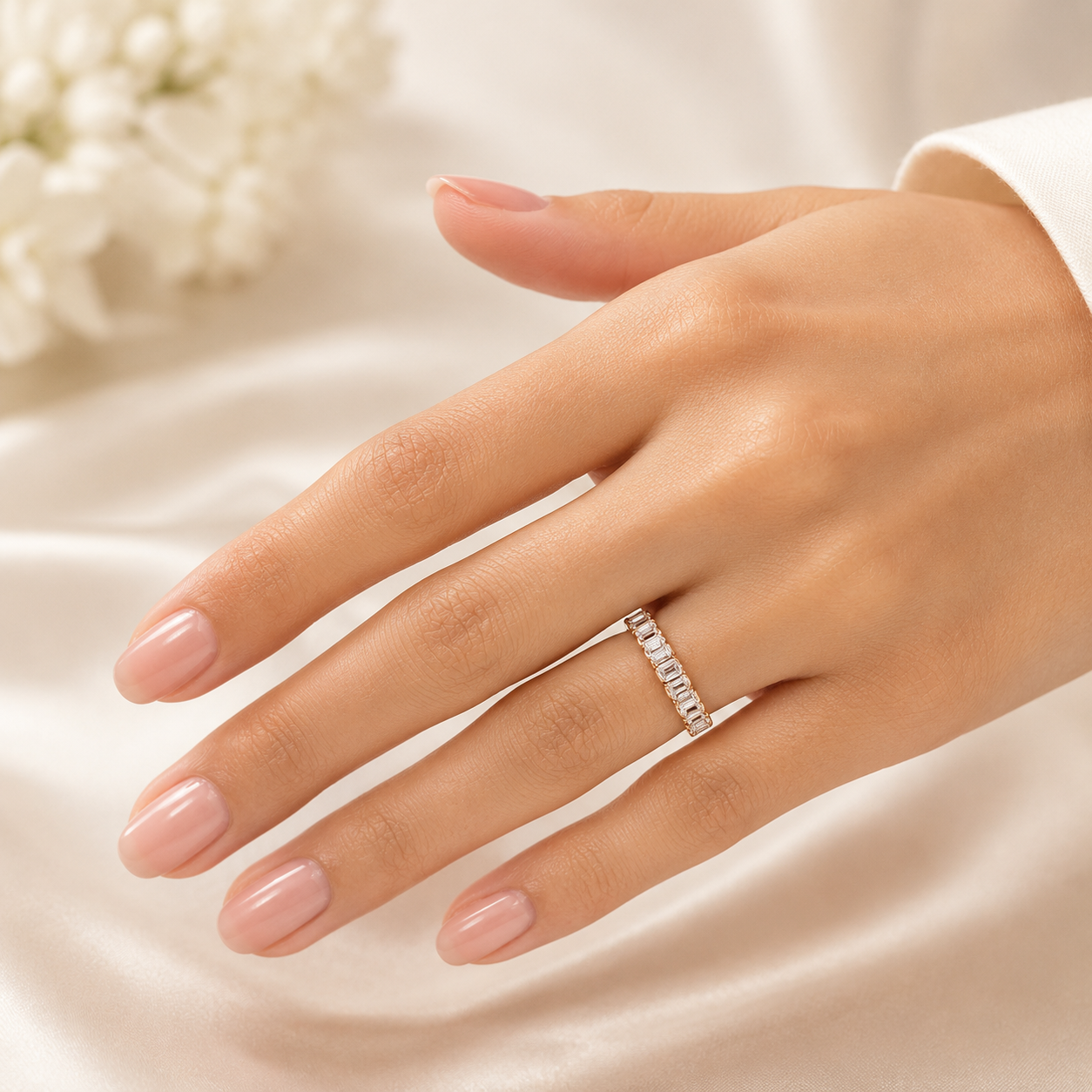 1.00 CT Lab-Grown Diamond Stackable Fashion Ring in 14K White Gold (D–F / VS1–VS2)