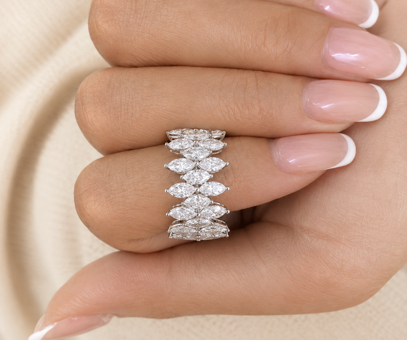 2.80 CT Three-Row Lab-Grown Diamond Eternity Ring in 14K Gold (D–F / VS1–VS2)