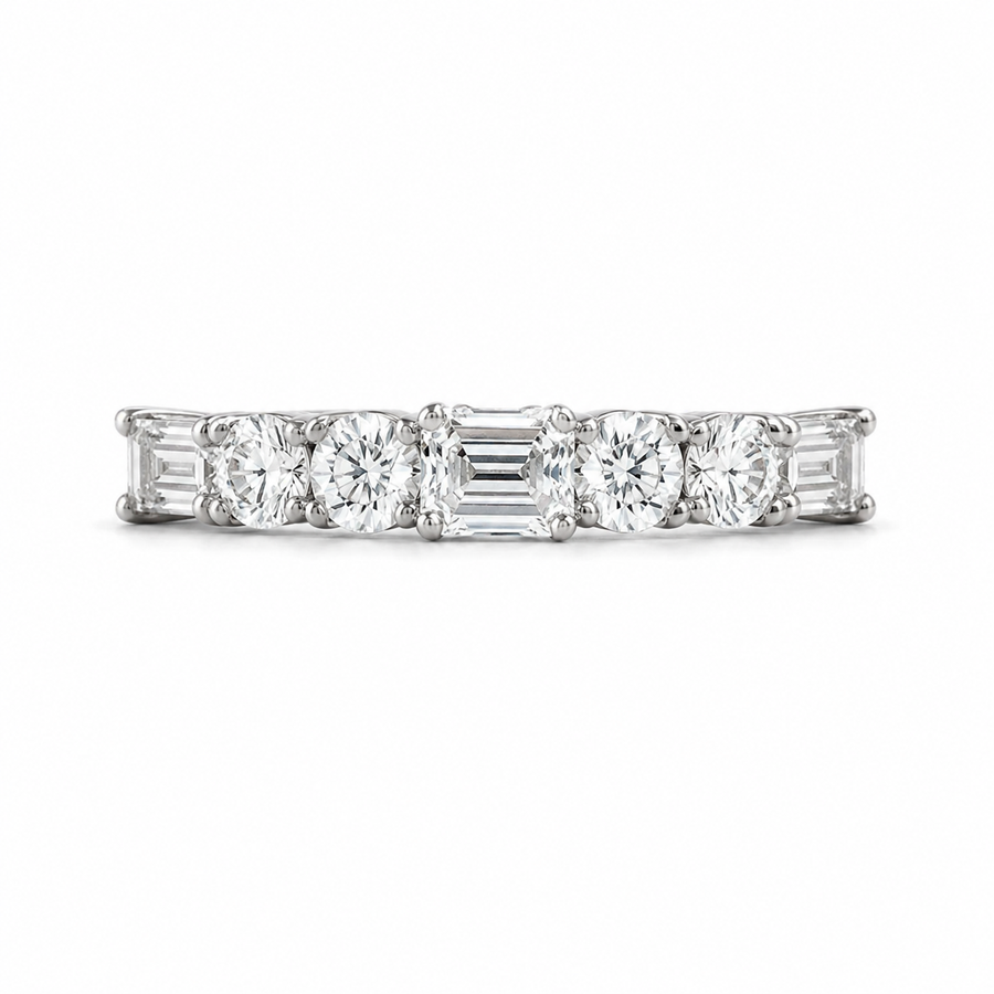2.30 CT Emerald & Round Lab-Grown Diamond Ring in 14K White Gold (D–F / VS1–VS2)