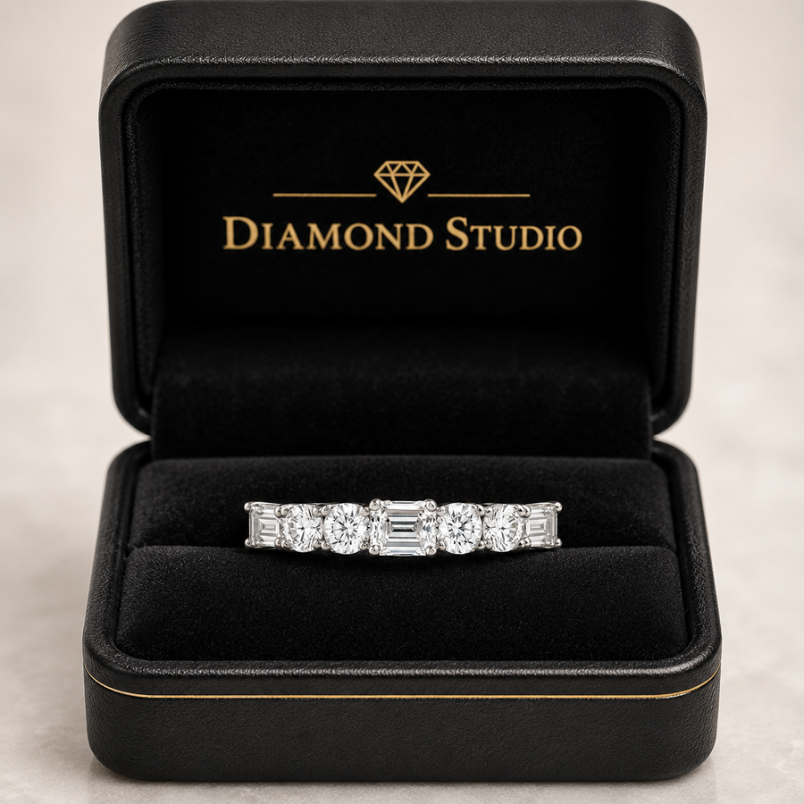 2.30 CT Emerald & Round Lab-Grown Diamond Ring in 14K White Gold (D–F / VS1–VS2)