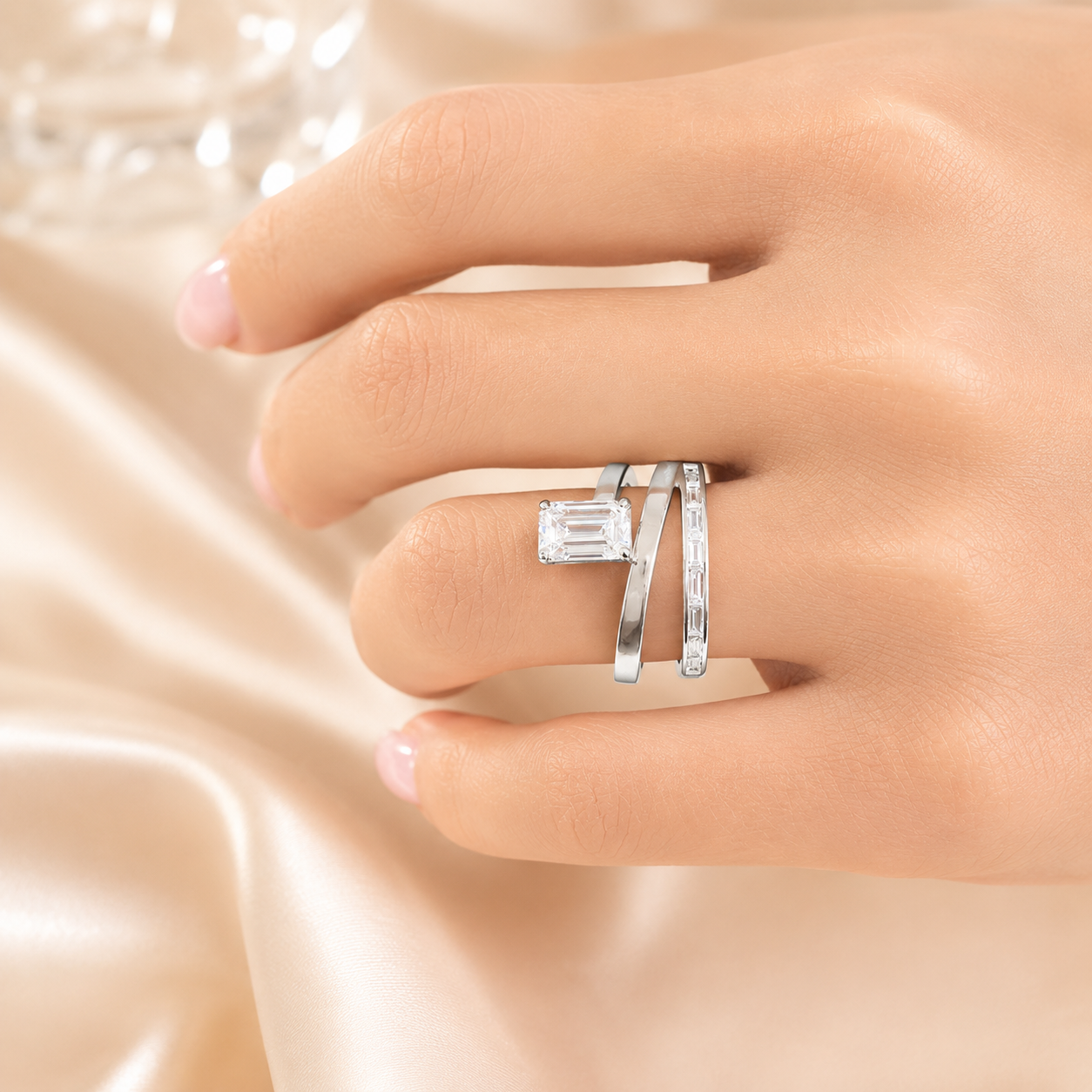 1.90 CT Lab-Grown Diamond Monél Ring in 14K White Gold (D–F / VS1–VS2)