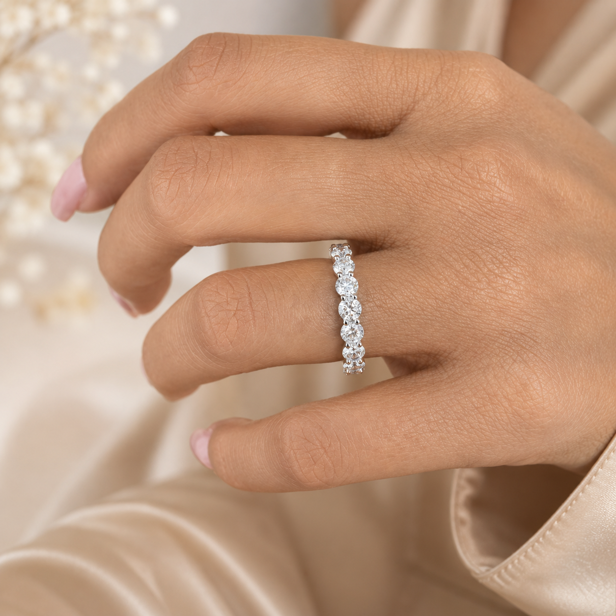 3.20 CT Lab-Grown Diamond Eternity Ring in 14K White Gold (D–F / VS1–VS2)