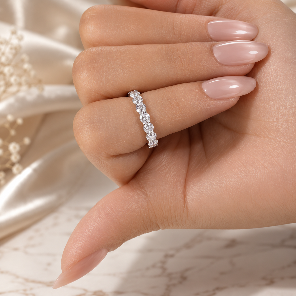 3.20 CT Lab-Grown Diamond Eternity Ring in 14K White Gold (D–F / VS1–VS2)