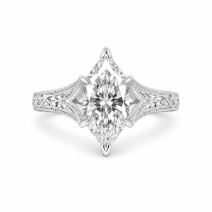 3.00 CT Filigree Dutch Marquise Cut Lab-Grown Diamond Engagement Ring in 14K White Gold – Engraved Solitaire Bridal Design