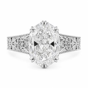 5.00 CT Oval Ashoka Style Lab-Grown Diamond Engagement Ring in 14K White Gold – Vintage Hand-Carved Edwardian Design