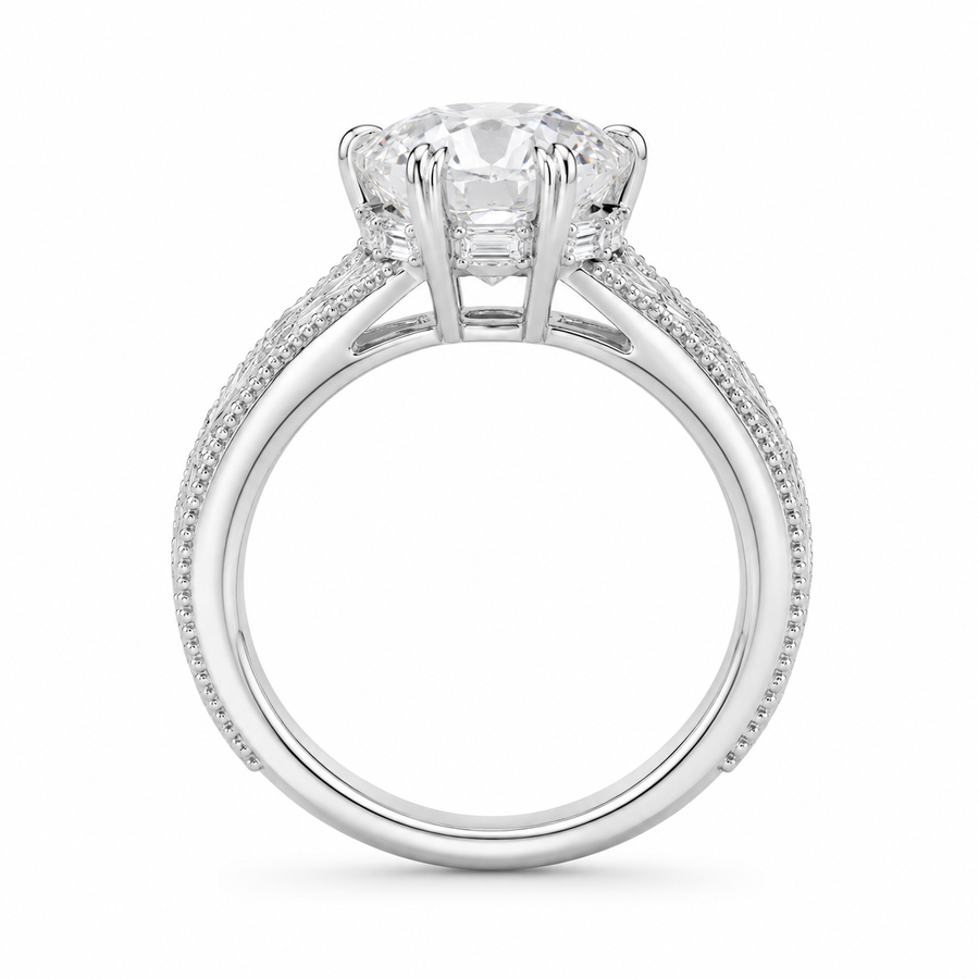 5.00 CT Oval Ashoka Style Lab-Grown Diamond Engagement Ring in 14K White Gold – Vintage Hand-Carved Edwardian Design