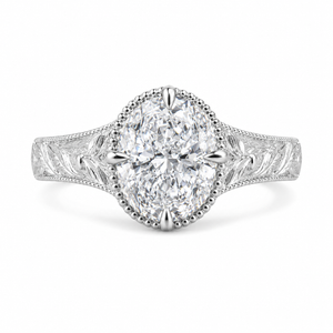 2.00 CT Art Deco Oval Cut Lab-Grown Diamond Engagement Ring in 14K White Gold – Handcrafted Milgrain Bezel Vintage Design