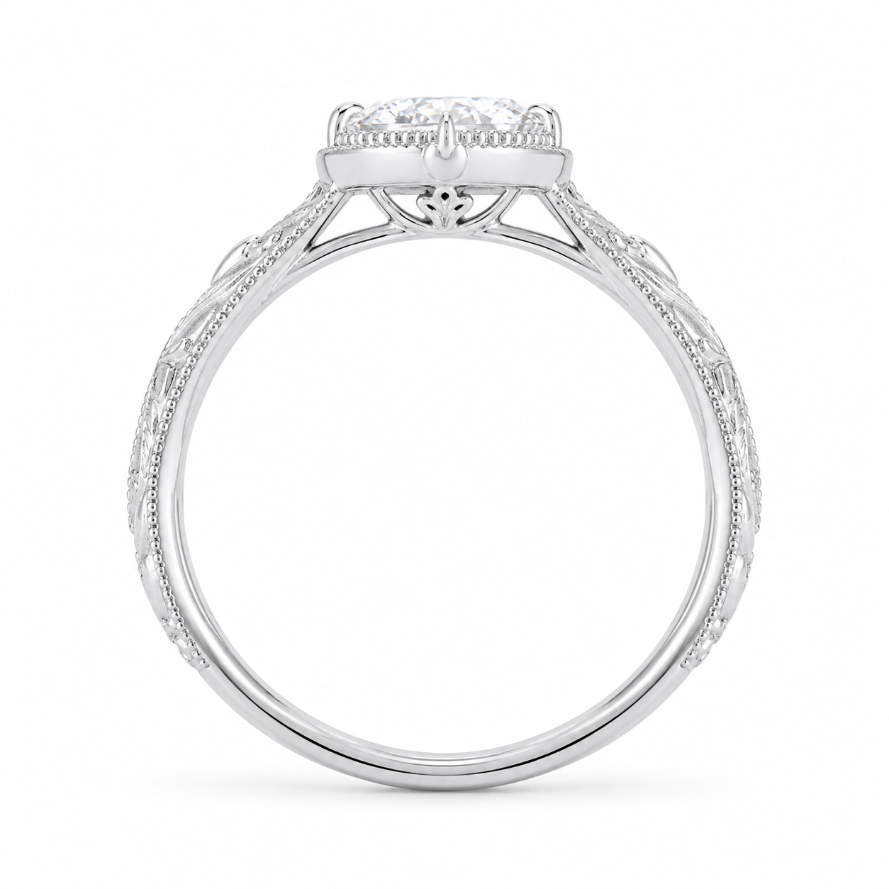 2.00 CT Art Deco Oval Cut Lab-Grown Diamond Engagement Ring in 14K White Gold – Handcrafted Milgrain Bezel Vintage Design