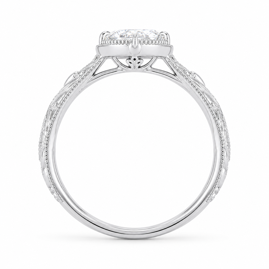 2.00 CT Art Deco Oval Cut Lab-Grown Diamond Engagement Ring in 14K White Gold – Handcrafted Milgrain Bezel Vintage Design