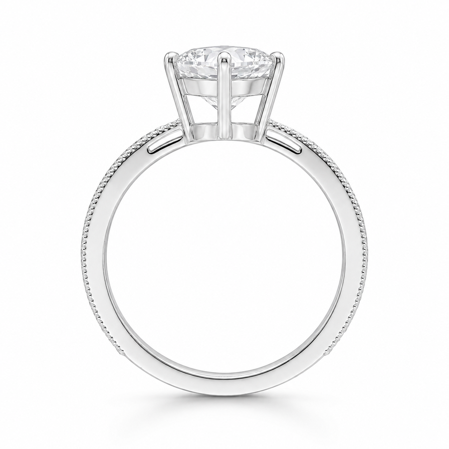 3.00 CT Antique Dutch Marquise Cut Lab-Grown Diamond Engagement Ring in 14K White Gold – Vintage Art Deco Hand-Engraved Design