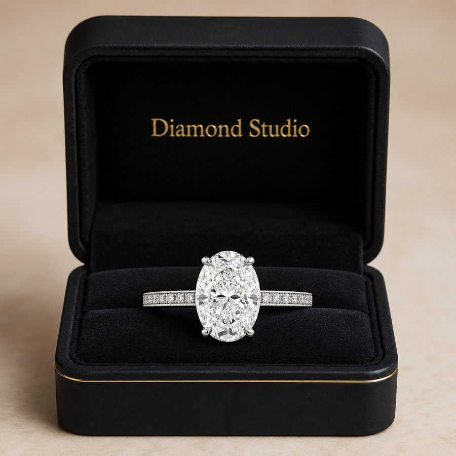 2.00 CT Oval Lab-Grown Diamond Vintage Engagement Ring in 14K White Gold – Hand-Engraved Art Deco Hidden Halo Design