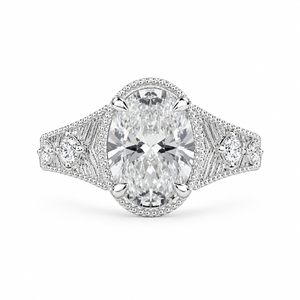 3.00 CT Art Deco Inspired Oval Cut Lab-Grown Diamond Engagement Ring in 14K White Gold – Antique Hand-Engraved Filigree Design