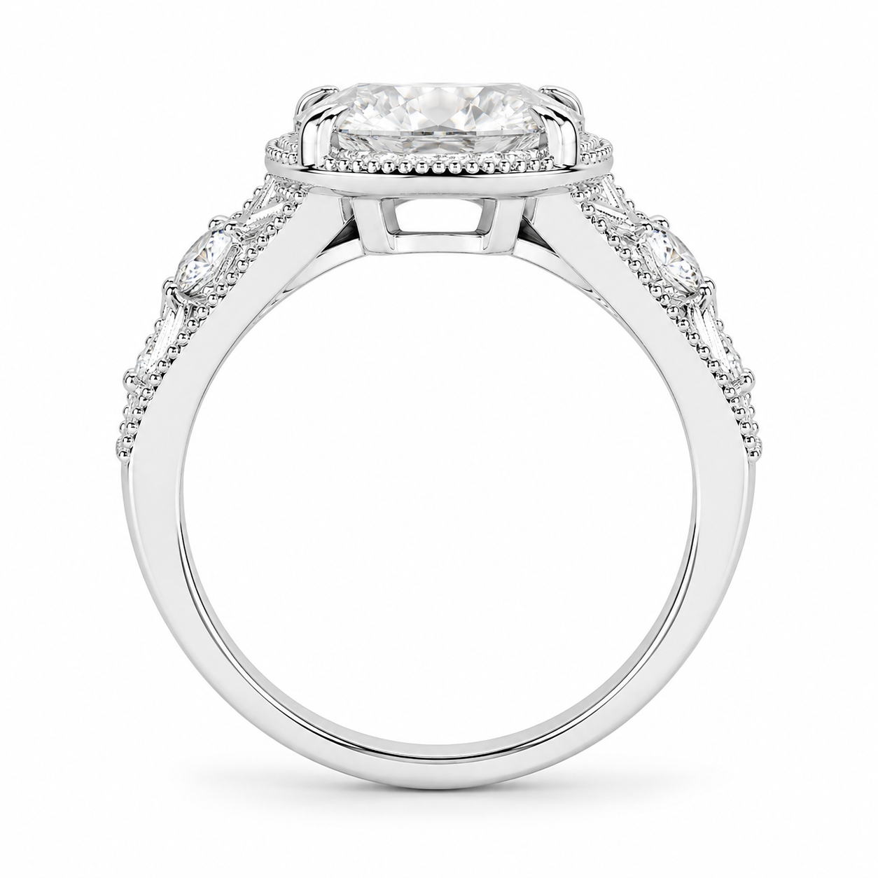 3.00 CT Art Deco Inspired Oval Cut Lab-Grown Diamond Engagement Ring in 14K White Gold – Antique Hand-Engraved Filigree Design