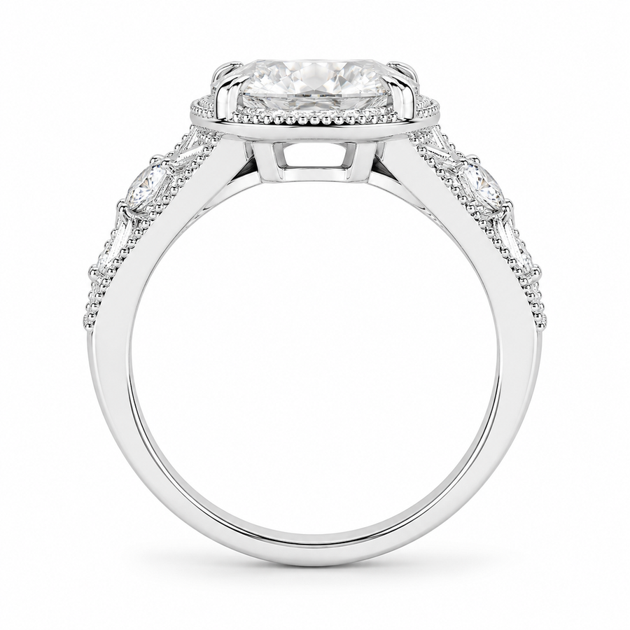 3.00 CT Art Deco Inspired Oval Cut Lab-Grown Diamond Engagement Ring in 14K White Gold – Antique Hand-Engraved Filigree Design