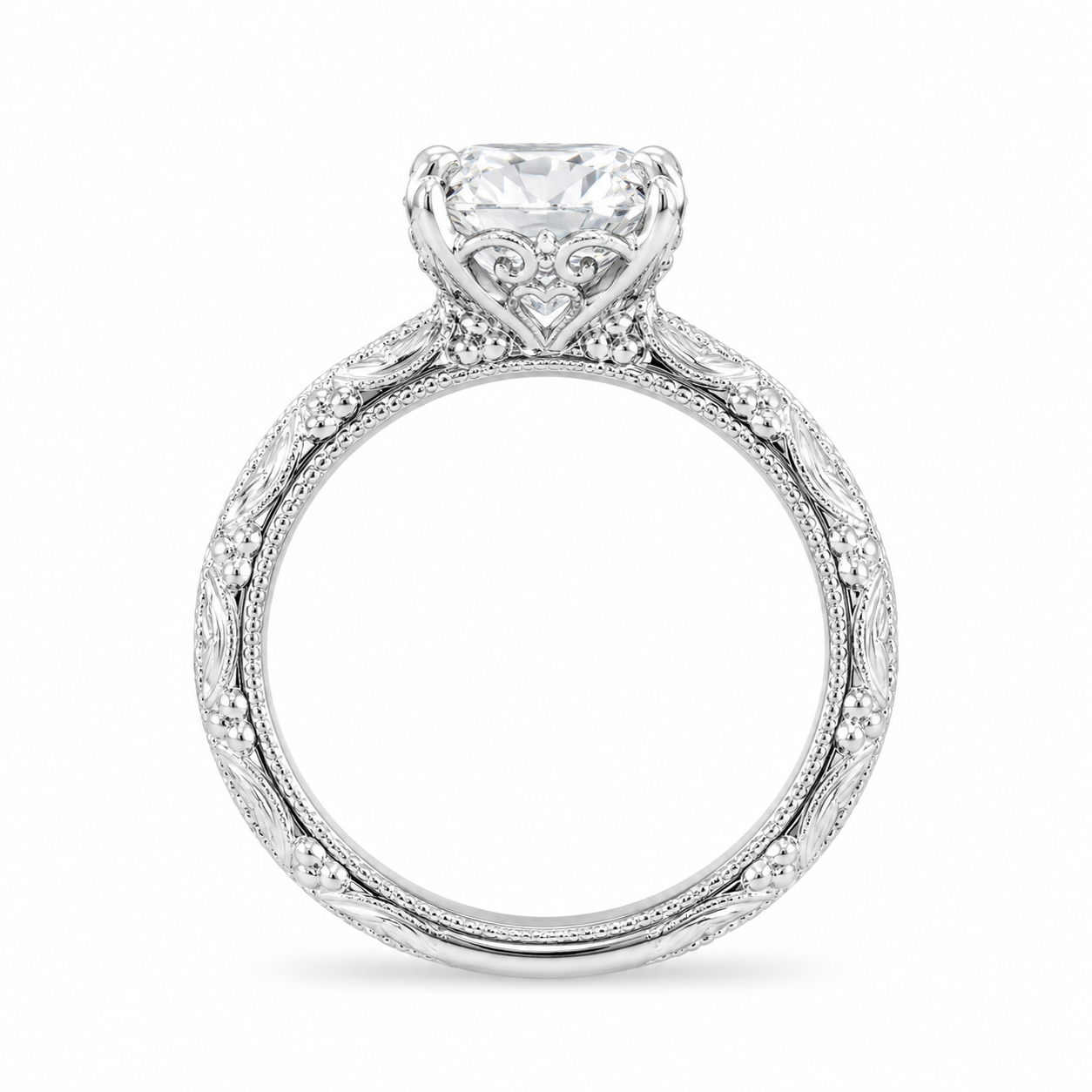 2.00 CT Vintage Inspired Pear Cut Lab-Grown Diamond Engagement Ring in 14K White Gold – Hand-Engraved Floral Art Deco Design