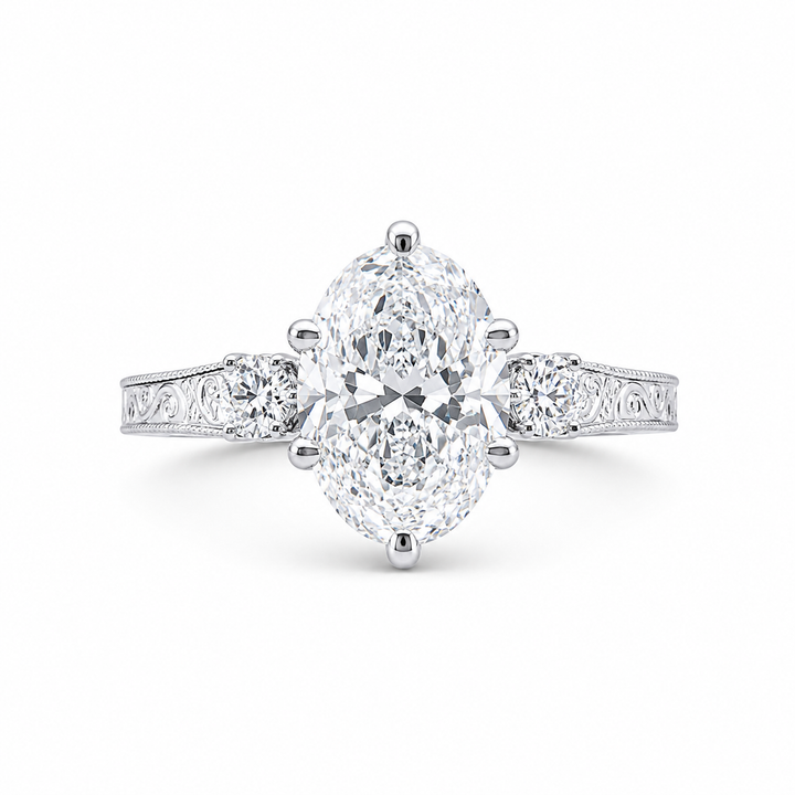1.50 CT Round Cut Lab-Grown Diamond Wedding Ring in 14K White Gold â€“ Art Deco Engraved Filigree Design from Diamond Studio