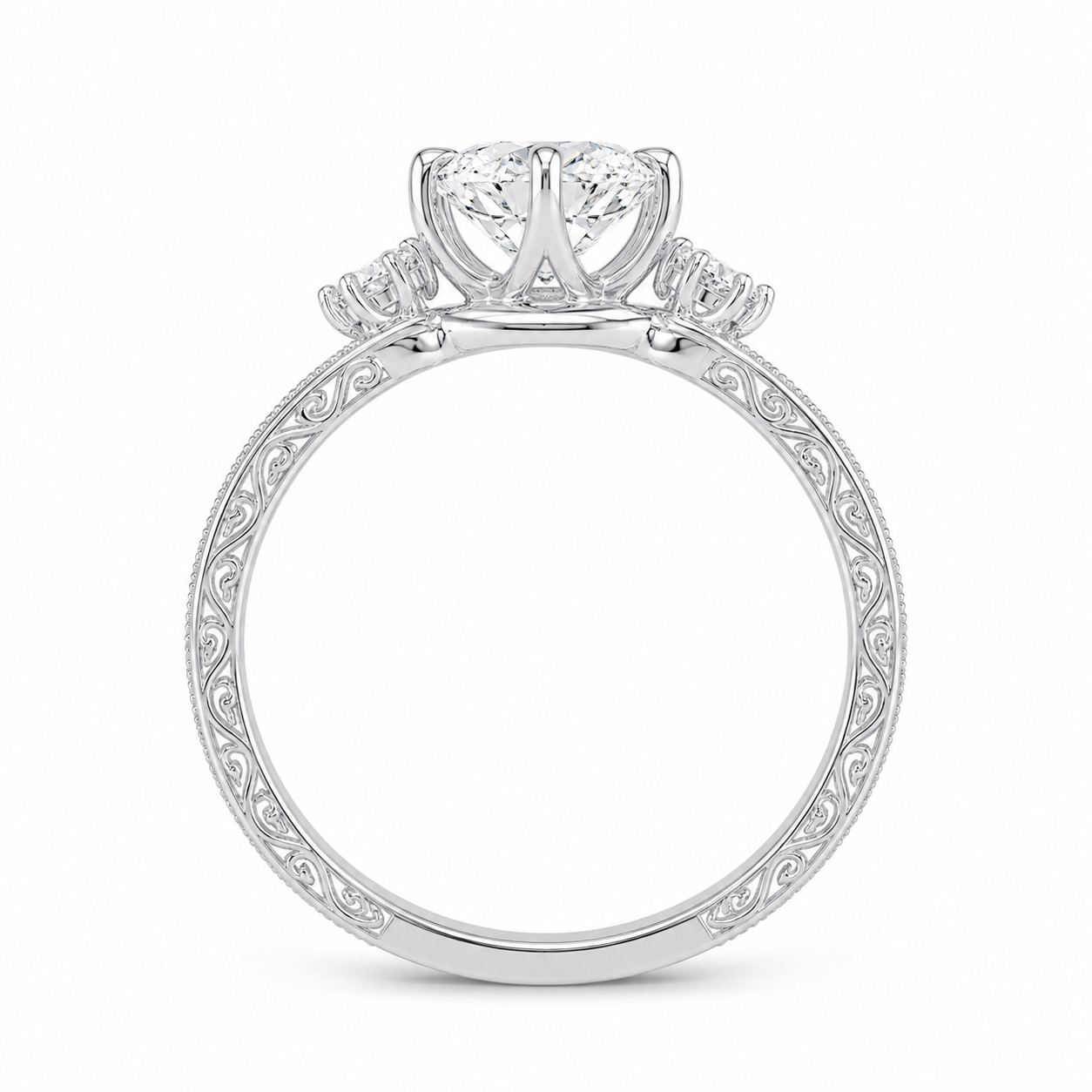1.50 CT Round Cut Lab-Grown Diamond Wedding Ring in 14K White Gold – Art Deco Engraved Filigree Design
