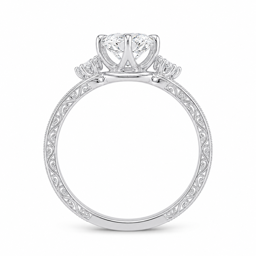 1.50 CT Round Cut Lab-Grown Diamond Wedding Ring in 14K White Gold – Art Deco Engraved Filigree Design