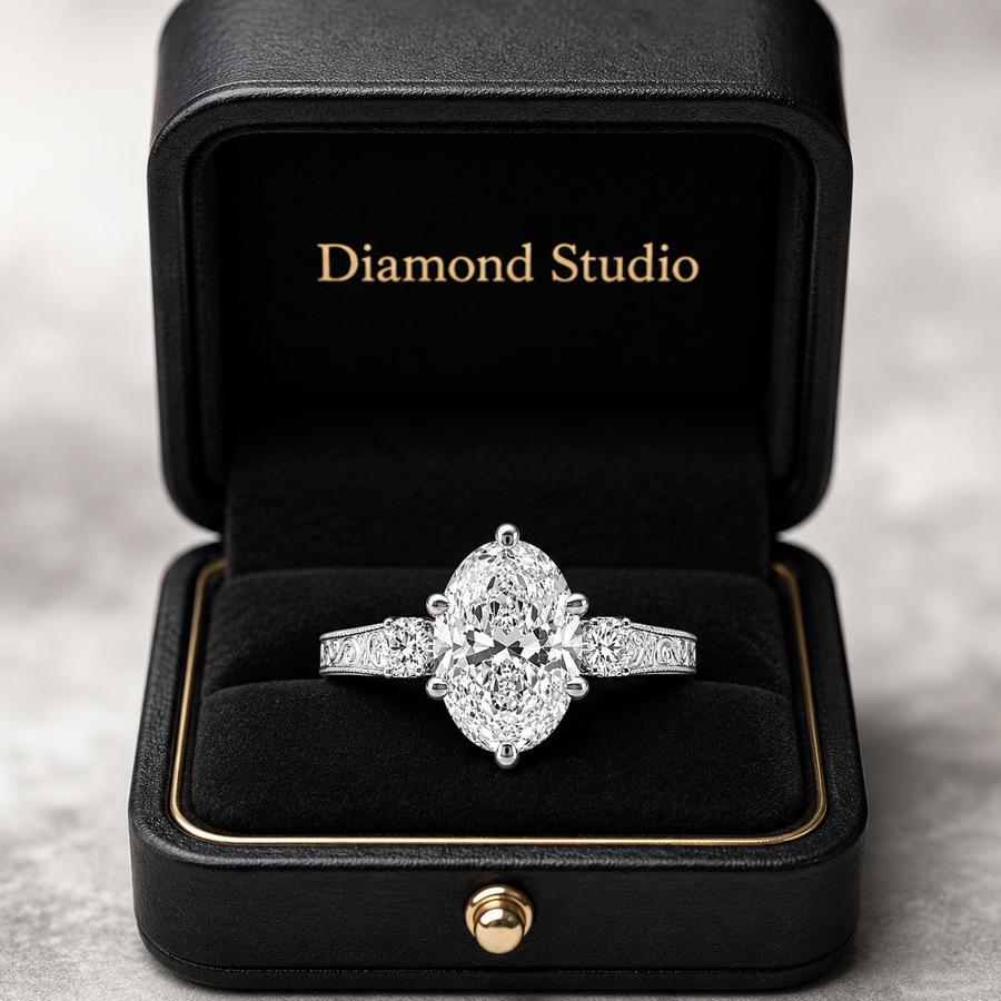 1.50 CT Oval Cut Lab-Grown Diamond Wedding Ring in 14K White Gold – Art Deco Engraved Filigree Design