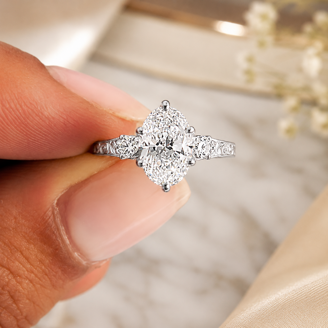 1.50 CT Round Cut Lab-Grown Diamond Wedding Ring in 14K White Gold – Art Deco Engraved Filigree Design