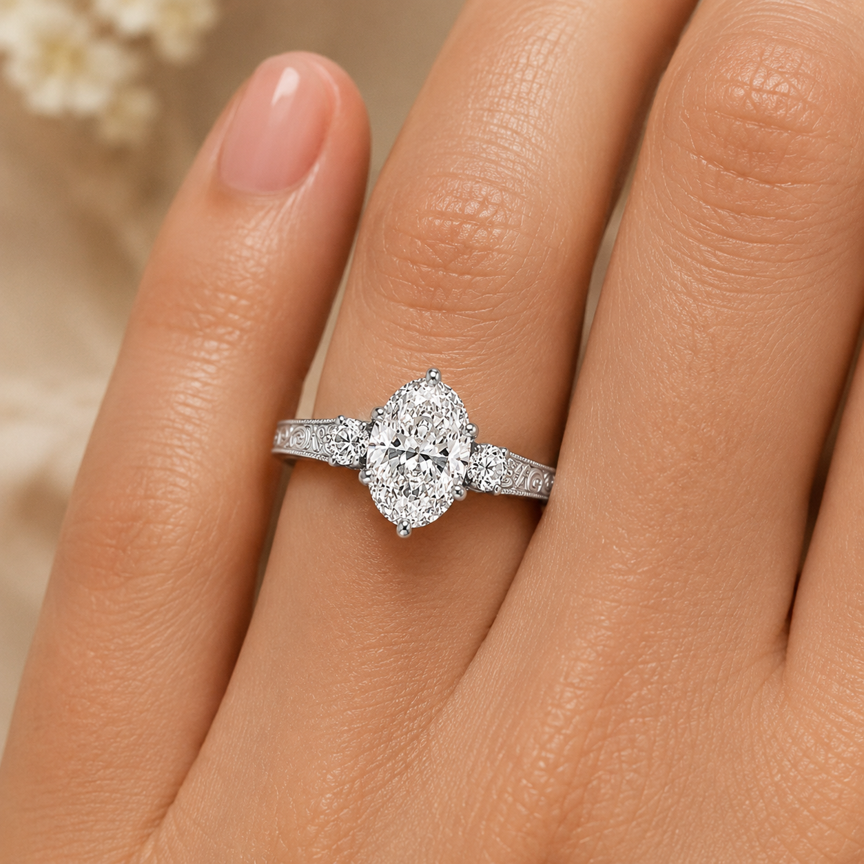 1.50 CT Round Cut Lab-Grown Diamond Wedding Ring in 14K White Gold – Art Deco Engraved Filigree Design