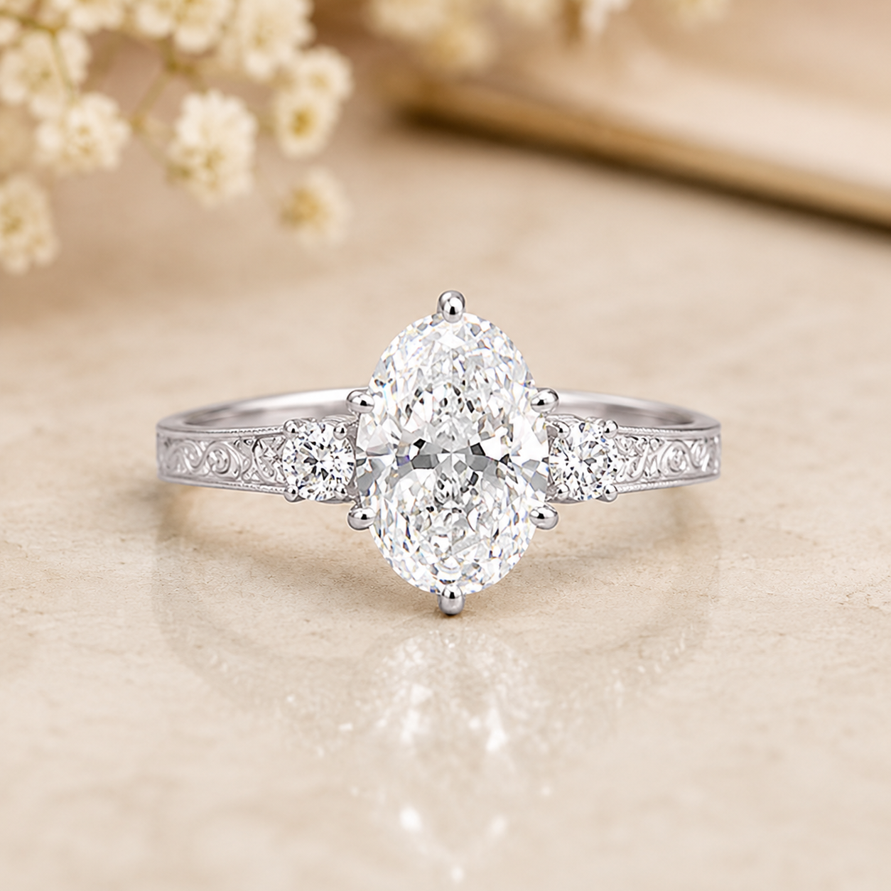 1.50 CT Round Cut Lab-Grown Diamond Wedding Ring in 14K White Gold – Art Deco Engraved Filigree Design