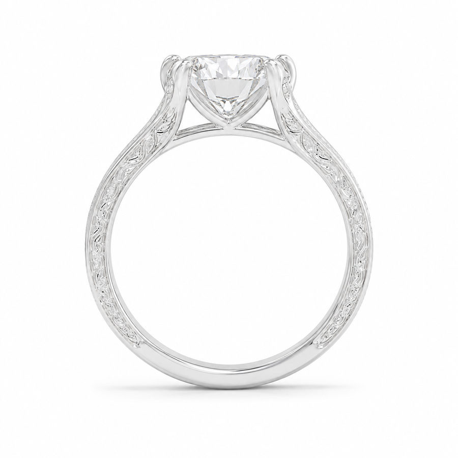 1.50 CT Vintage East West Oval Lab-Grown Diamond Engagement Ring in 14K White Gold – Custom Filigree Engraved Claw Prong Design