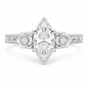 3.00 CT Vintage Marquise Cut Lab-Grown Diamond Engagement Ring in 14K White Gold – Milgrain Filigree Floral Vine Design