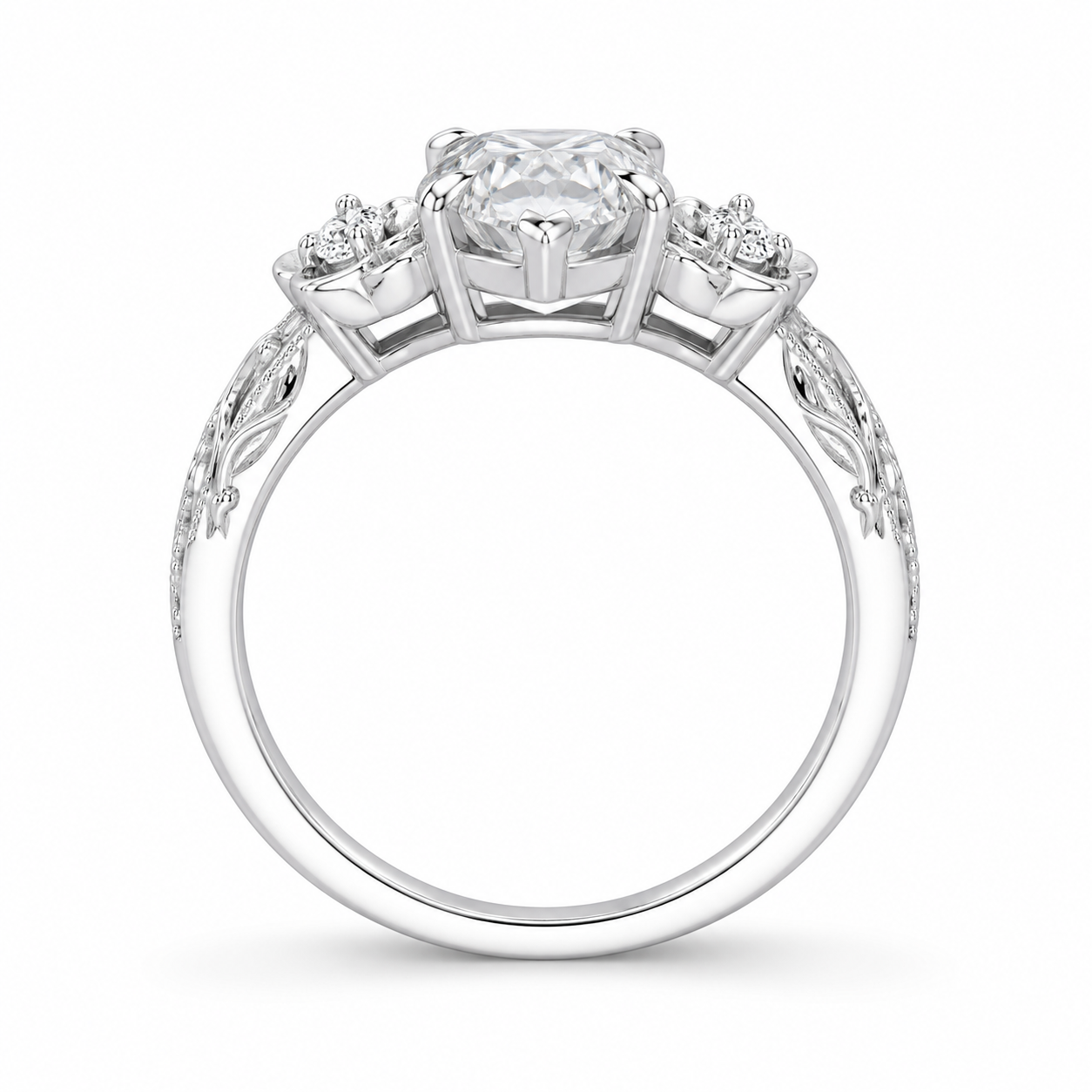 3.00 CT Vintage Marquise Cut Lab-Grown Diamond Engagement Ring in 14K White Gold – Milgrain Filigree Floral Vine Design