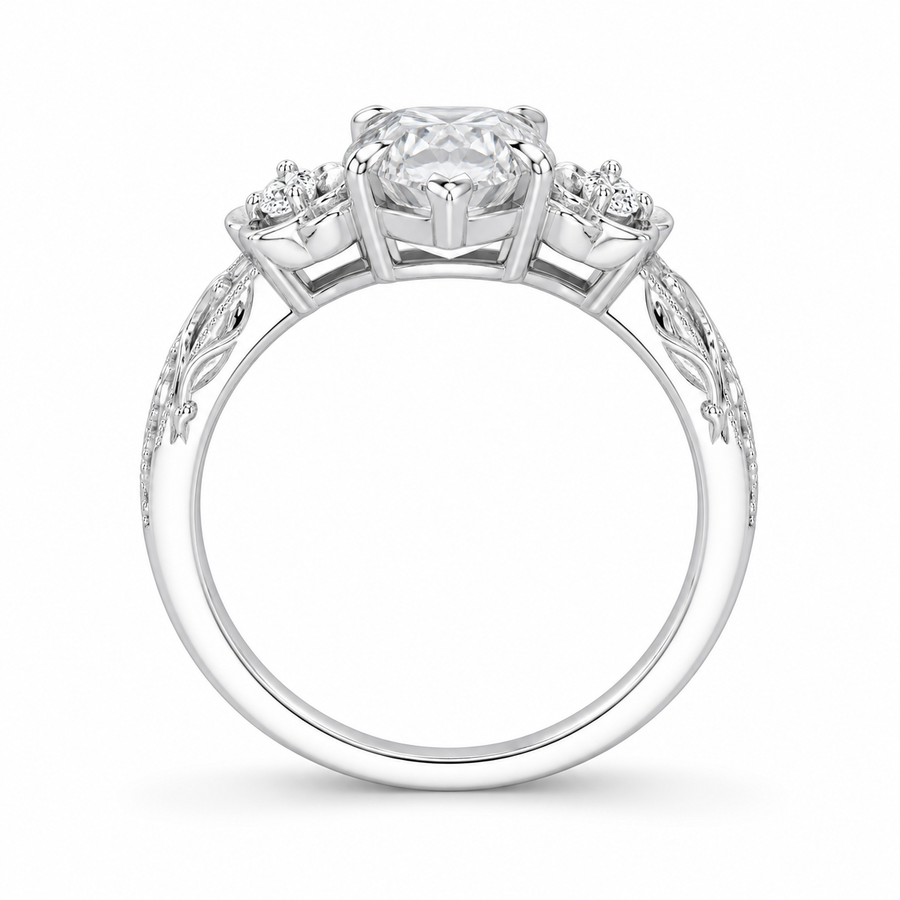 3.00 CT Vintage Marquise Cut Lab-Grown Diamond Engagement Ring in 14K White Gold – Milgrain Filigree Floral Vine Design