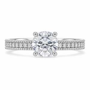 1.50 CT Vintage Lab-Grown Diamond Engagement Ring in 14K White Gold – Hand-Engraved Antique Design