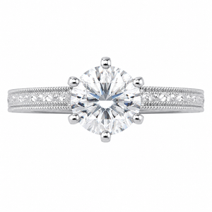 1.00 CT Vintage Lab-Grown Diamond Engagement Ring in 14K White Gold – Hand-Engraved Art Deco Minimalist Design