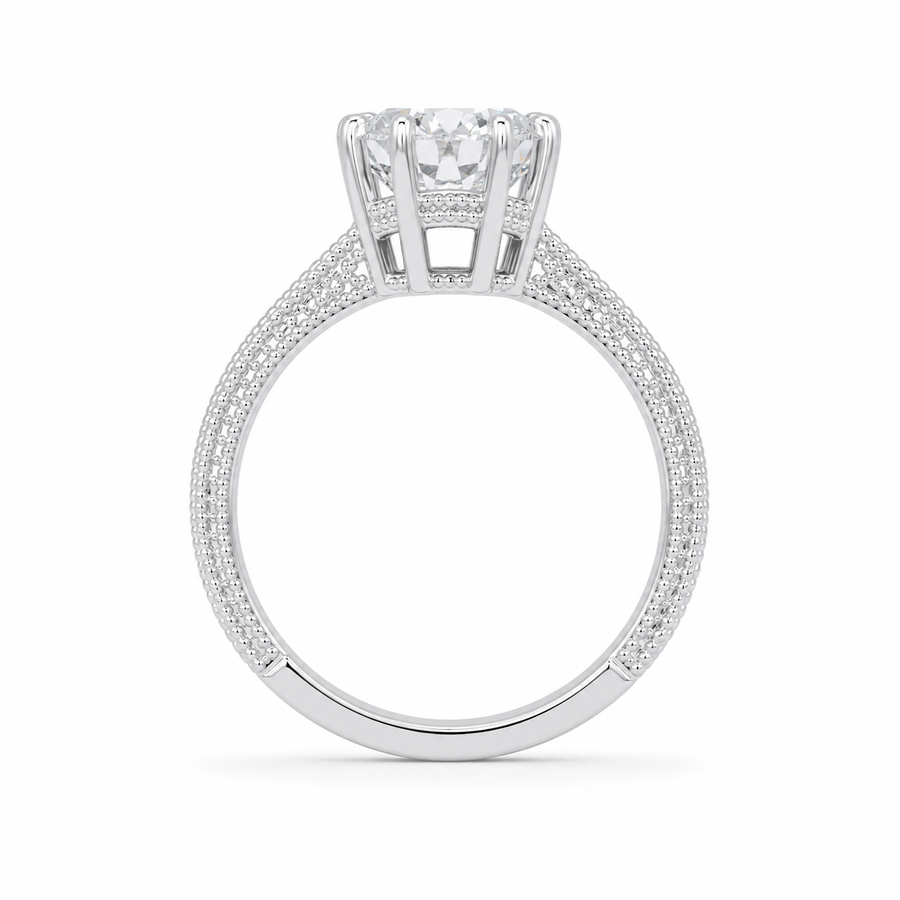 1.00 CT Vintage Lab-Grown Diamond Engagement Ring in 14K White Gold – Hand-Engraved Art Deco Minimalist Design