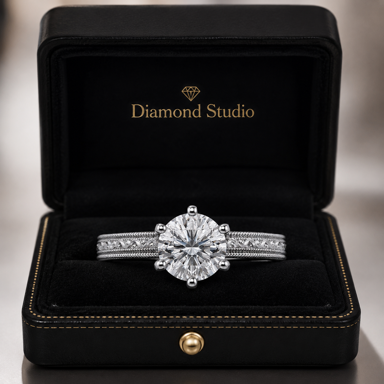 1.00 CT Vintage Lab-Grown Diamond Engagement Ring in 14K White Gold – Hand-Engraved Art Deco Minimalist Design