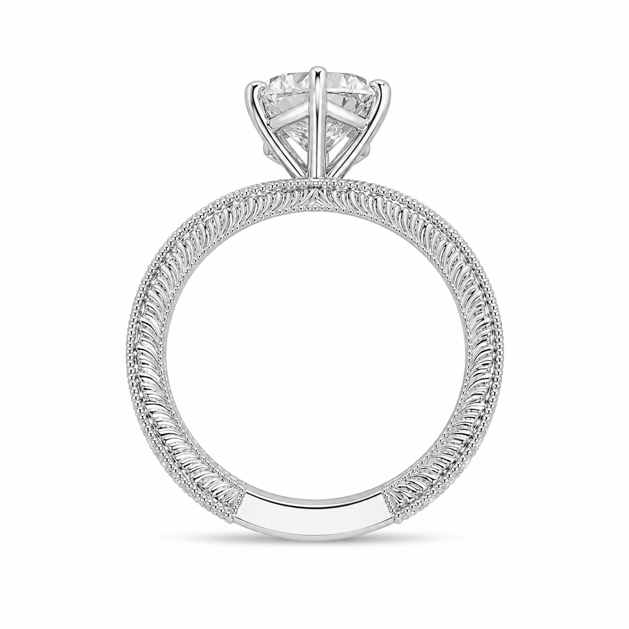 3.50 CT Dutch Marquise Cut Lab-Grown Diamond Engagement Ring in 14K White Gold – Art Deco Engraved Milgrain Floral Design